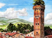 Torre Guinigi a Lucca - silvia diana - china e acquerello - 200€