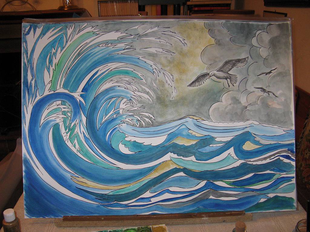 Tempesta - silvia diana - Acquerello / studio per pannello ceramico o murale