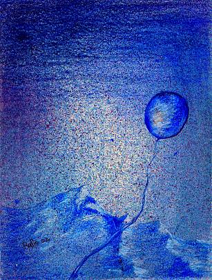 paesaggio in blu con palloncino - daniele Rallo  - mista - 50 €