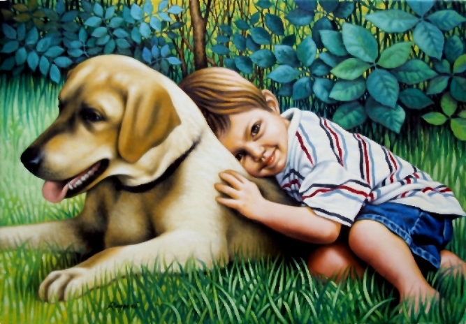 Bambino e il suo cane - Salvatore Ruggeri - Olio
