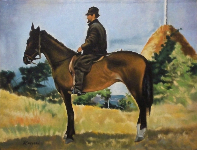 Copia d'autore da Giovanni Fattori: Diego Martelli a cavallo - Salvatore Ruggeri - Olio