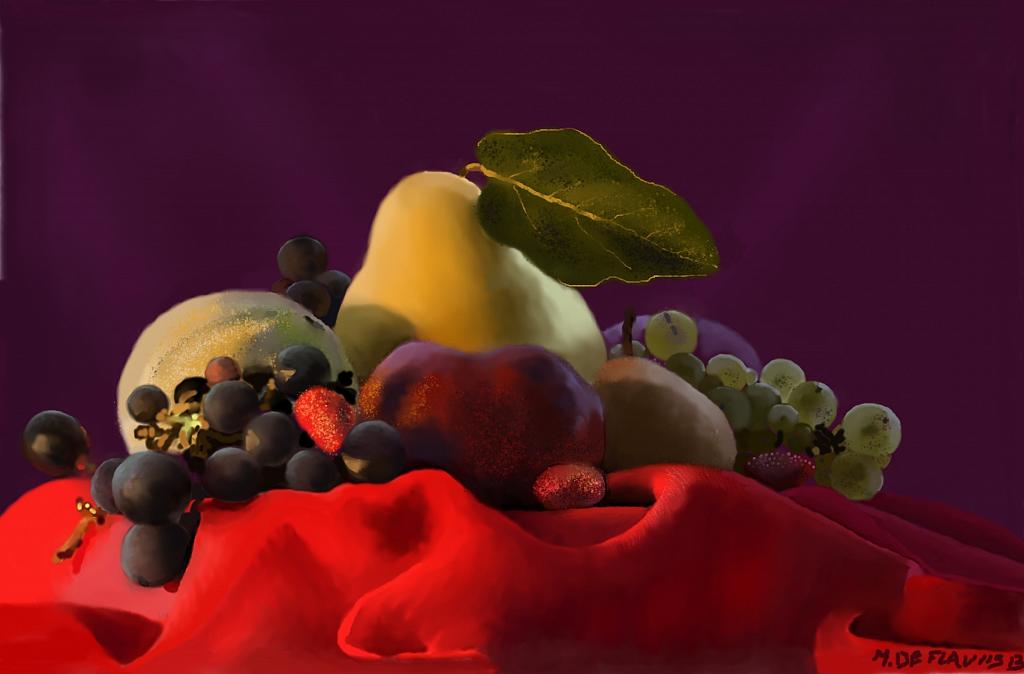 Frutta su telo rosso - Michele De Flaviis - Digital Art