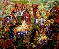 Roosters and Hens - tiziana marra - Oil