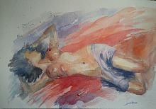 nude with pareo - SILVIA RIDOLFI - Watercolor - 80€