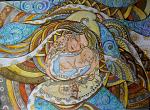 my little fish, woman with child - Ruzanna Scaglione Khalatyan - watercolor pencils, pencils bronze, acrylic colors 