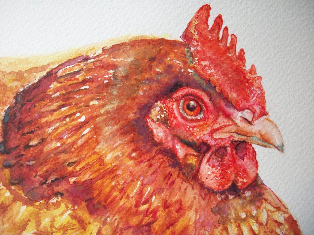 Hen with chicks - Ruzanna Scaglione Khalatyan - Watercolor