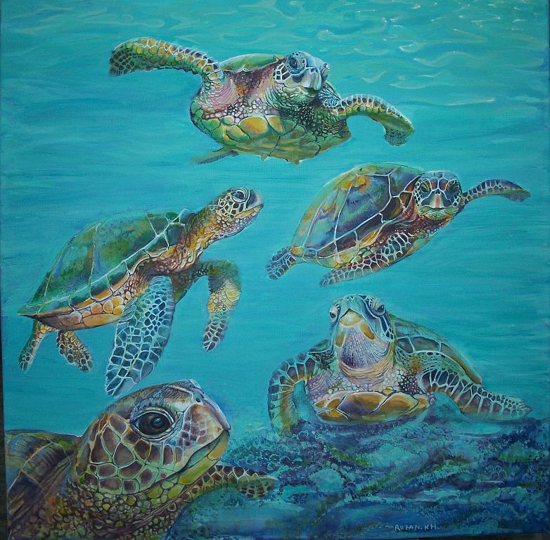 the sea turtles - Ruzanna Scaglione Khalatyan - Acrylic