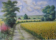 LANDSCAPE WITH SUNFLOWERS - silvia diana - Watercolor - 350€