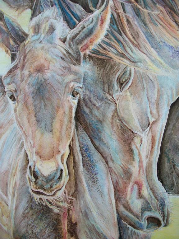 Mare with foal - Ruzanna Scaglione Khalatyan - Pastels - 150 €