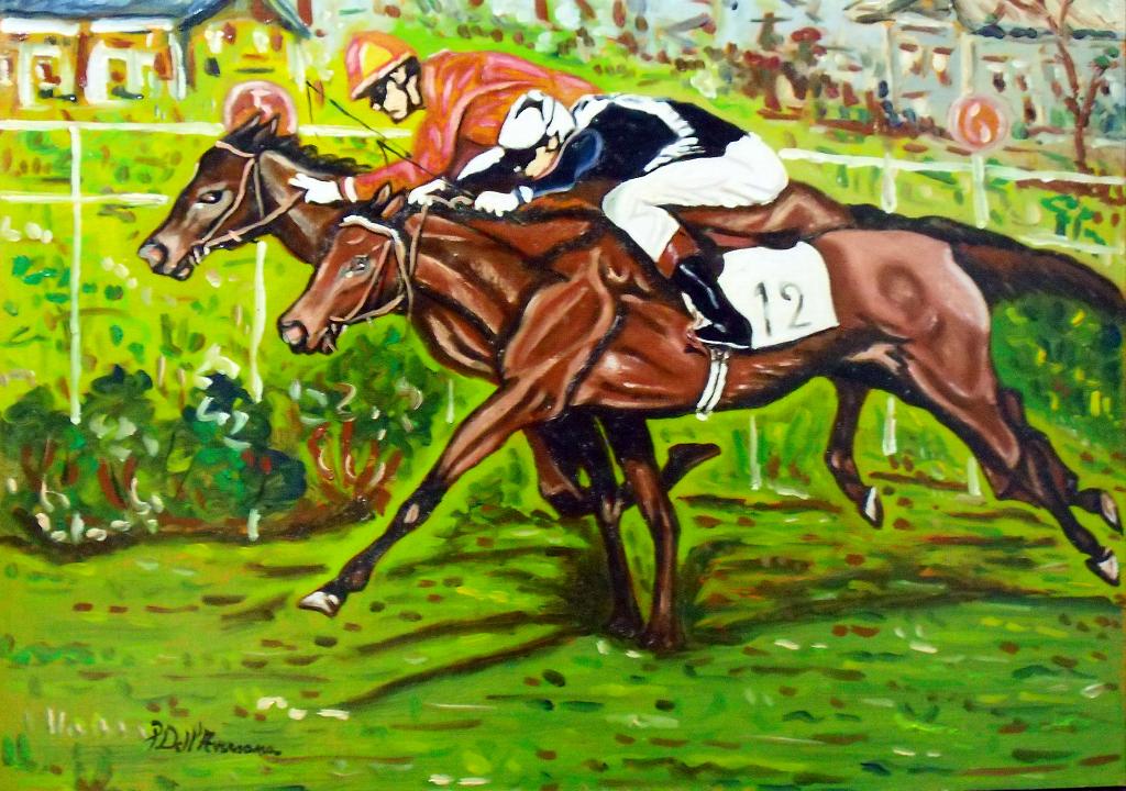 Corsa di cavalli - Pietro Dell Aversana - Olio - 135 €