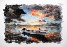 BOAT AT SUNSET - Paolo Benedetti - Acrylic - 90€
