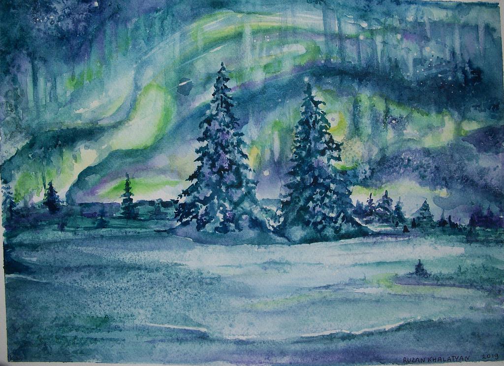Northern Lights - Ruzanna Scaglione Khalatyan - Watercolor