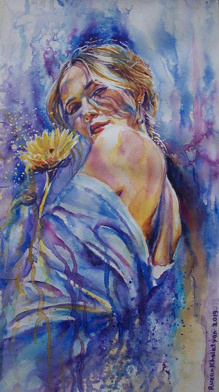 That yellow flower - Ruzanna Scaglione Khalatyan - Watercolor