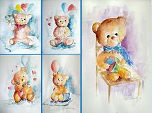 Teddy Bears  series - Carla Colombo - Watercolor - €