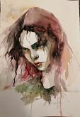 Red girl - SILVIA RIDOLFI - Watercolor - 180€