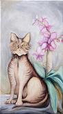 Cat and orchid - esther diana - Oil
