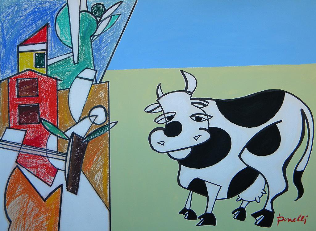 Paesaggio con la mucca  - Gabriele Donelli - Pastello e acrilico - 2300 €