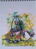 Il mio  pozzo e il gallo finto - anna casu - Watercolor
