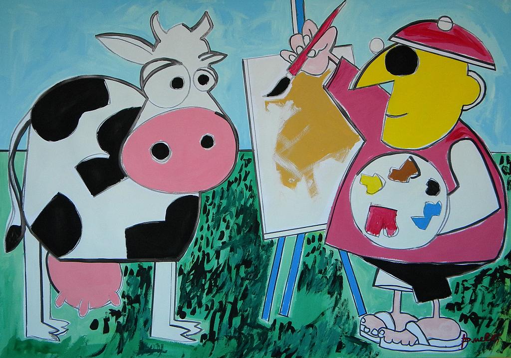 Il pittore e la mucca - Gabriele Donelli - Tempera - 1600 €