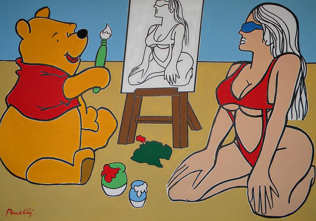 Winnie de Pooh e la modella - Gabriele Donelli - Acrilico - 1600 €