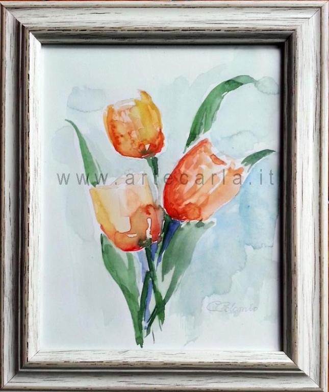  tulips in freedom SPECIAL PRICE - Carla Colombo - Watercolor - 38 €