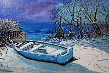 Winter landscape with boat - Pietro Dell'Aversana - Acrylic