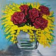 Vaso con mimose e rose - Pietro Dell'Aversana - Acrilico - 175 euro