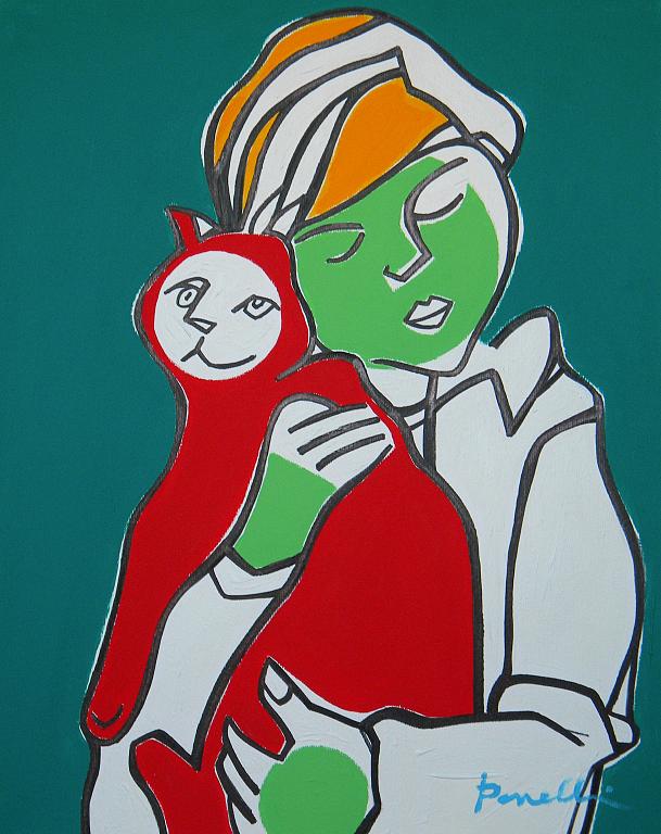 Bambina con il gatto  - Gabriele Donelli - Acrilico