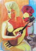 Donna con mandolino - Andrea Corradi - Pastelli - 100€