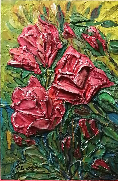 Pictosculpture, Red Roses, Speciale price  - Pietro Dell'Aversana - Acrylic - 120 €