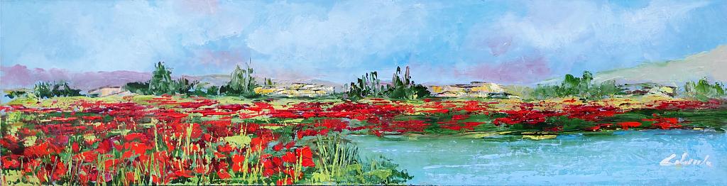  Flames of red papavero in the greenery of Brianza - Carla Colombo - Oil - 290 €