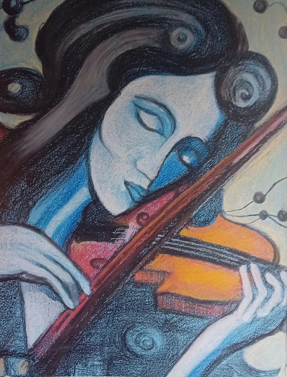 La violinista  - Andrea Corradi - Pastello a olio