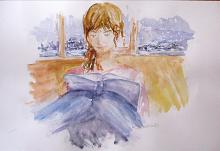  Warm, with my reading - Carla Colombo - Watercolor - 70€