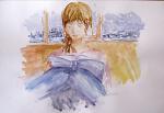  Warm, with my reading - Carla Colombo - Watercolor - 70 €